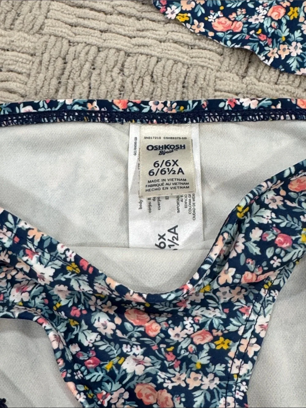 Oshkosh Floral Ruffle Two-Piece Swimsuit - Navy with Pink & White Flowers
